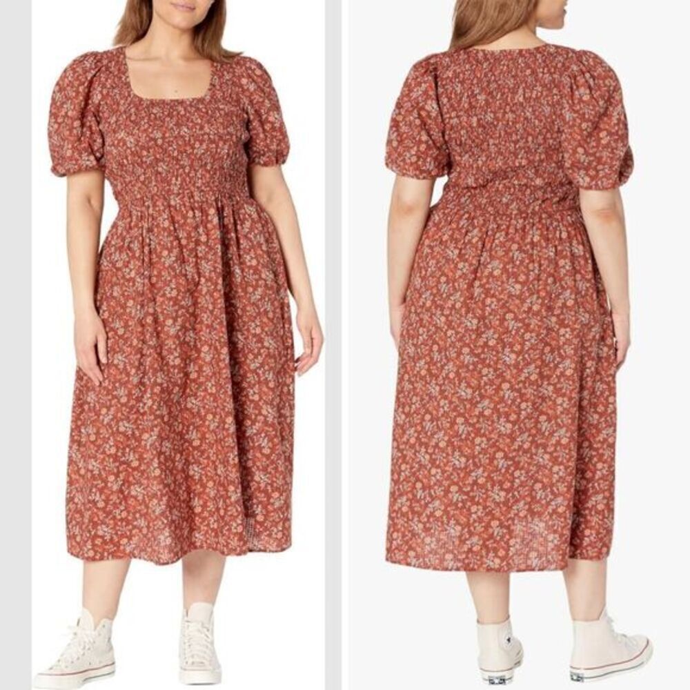 NEW Madewell Plus Harper Puff Sleeve Scoop Neck Lucie Midi Dress, 24W